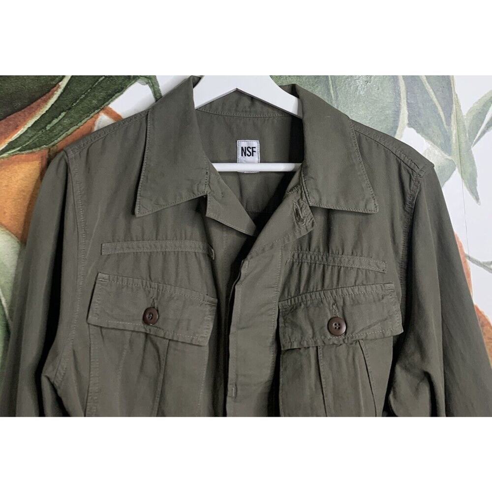 NSF Womens Small Army Green Button Front Twill Co… - image 2